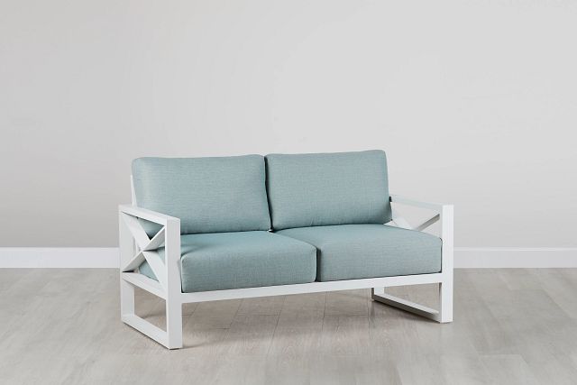 Linear White Teal Aluminum Loveseat