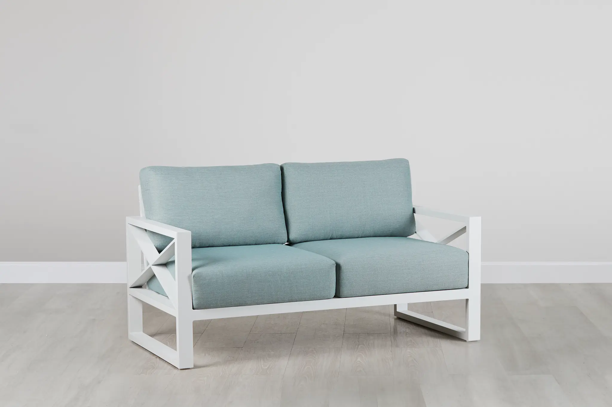Linear White Teal Aluminum Loveseat Linear White Teal Aluminum Loveseat