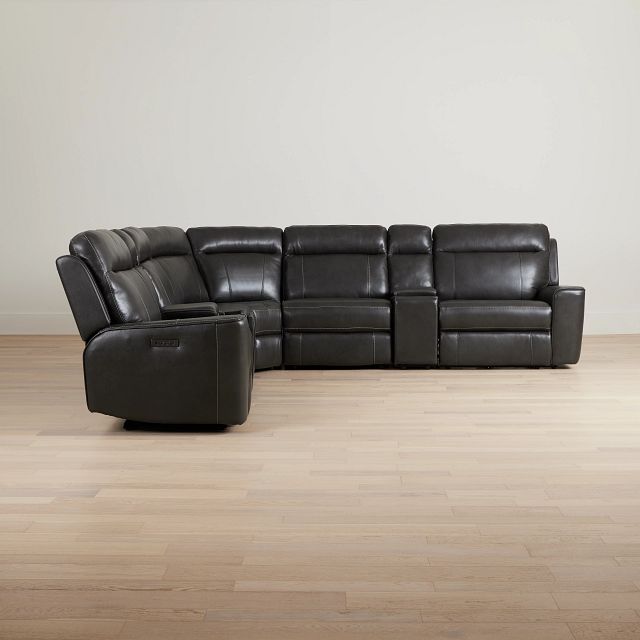 Benji Dark Gray Lthr/vinyl Large Dual Power Reclining Two-arm Sectional