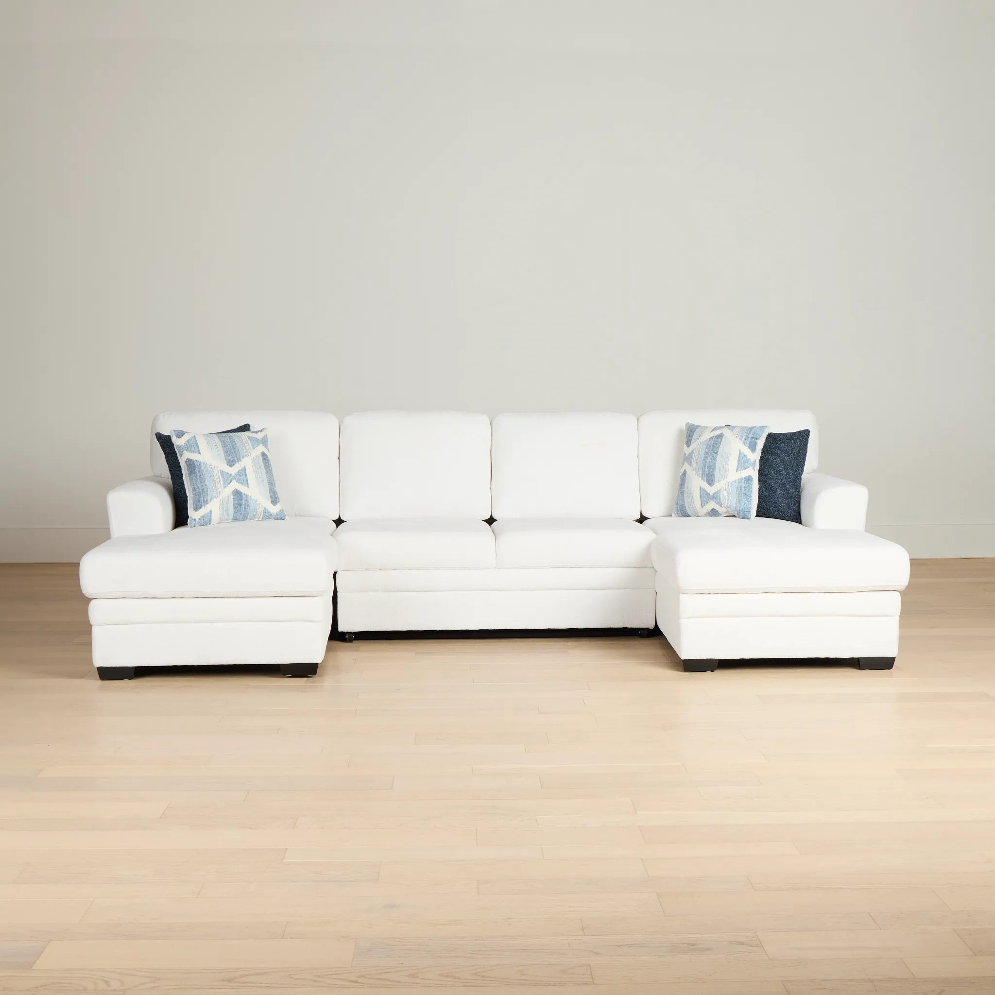 Everly White Fabric Double Chaise Sleeper Storage Sectional