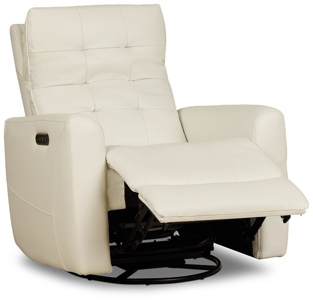 Izzy White Lthr/vinyl Power Swivel Glider Recliner
