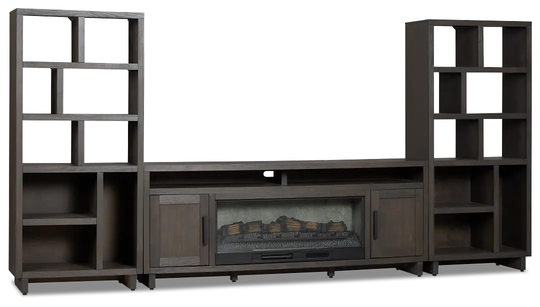 Richmond Gray 80" Open Pier Entertainment Wall With Fireplace