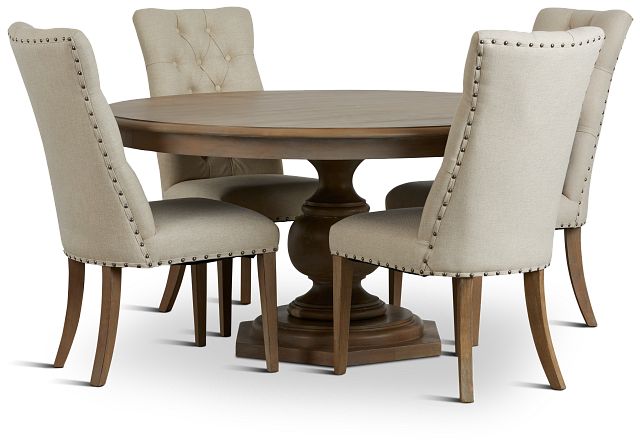 Haddie Light Tone Round Table & 4 Upholstered Chairs (3)