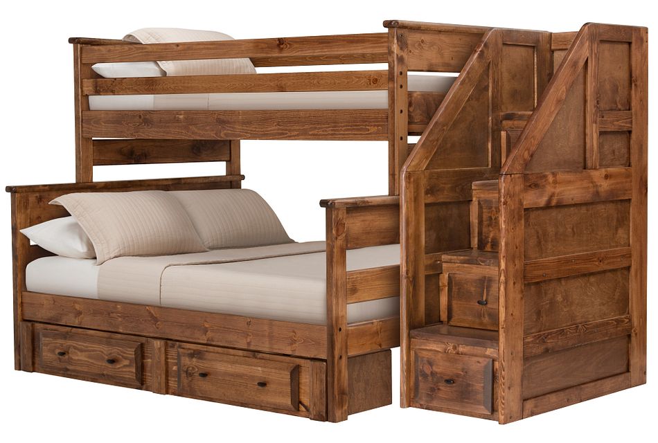 Laa Dark Tone Stairway Chest, Young Pioneer Twin Full Bunk Bed