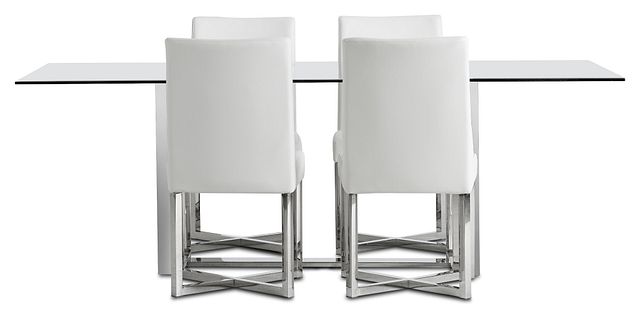 Mavis Glass White Table & 4 Upholstered Chairs