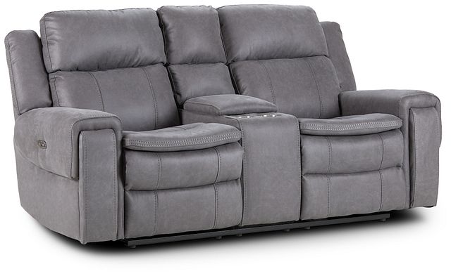 Scout Gray Micro Power Reclining Console Loveseat (1)