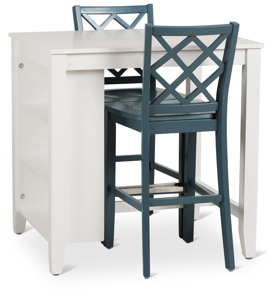 Edgartown White Storage High Table & 2 Navy Wood Barstools