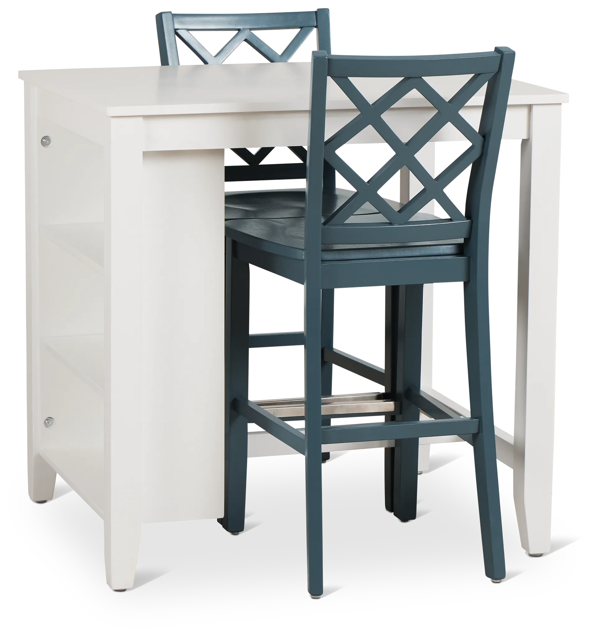 Edgartown White Storage High Table & 2 Navy Wood Barstools