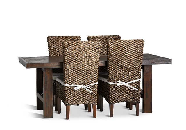 Kona Grove Dark Tone Rect Table & 4 Woven Chairs
