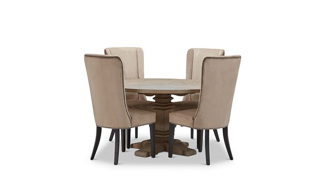 Hadlow Gray 54" Table & 4 Velvet Chairs (1)