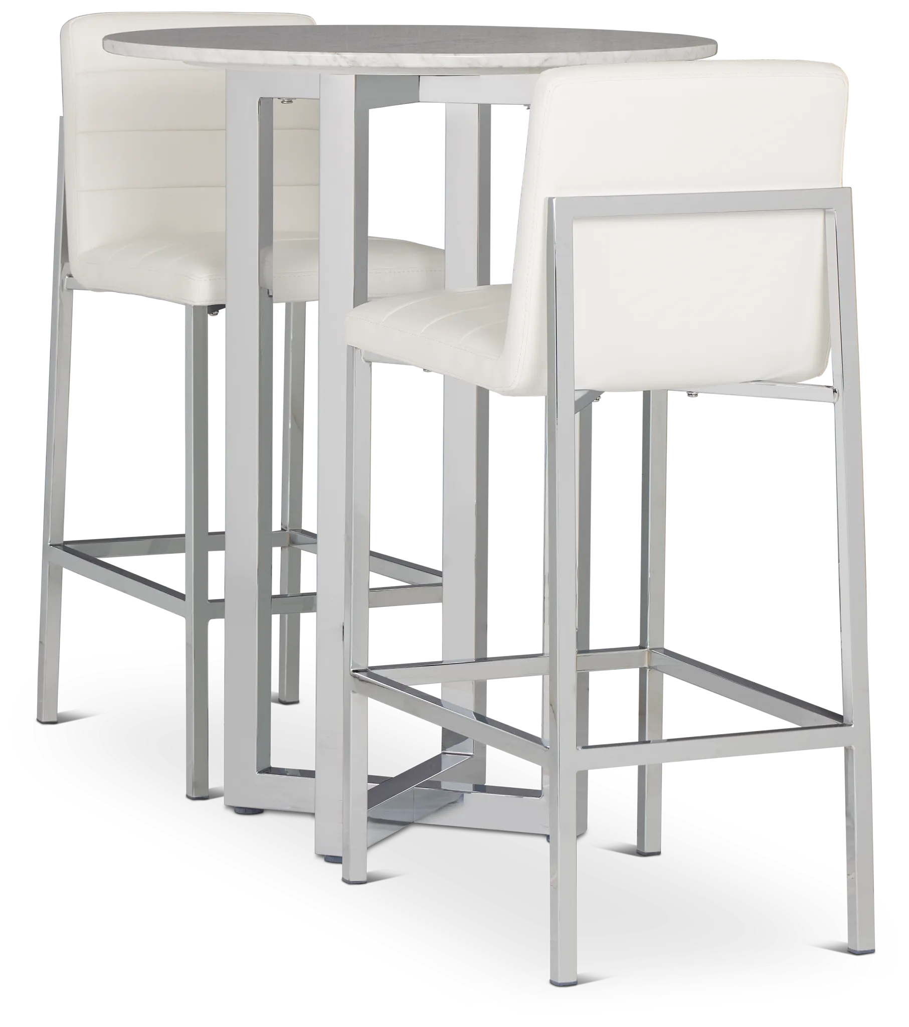 Amalfi White Marble Pub Table & 2 Upholstered Barstools