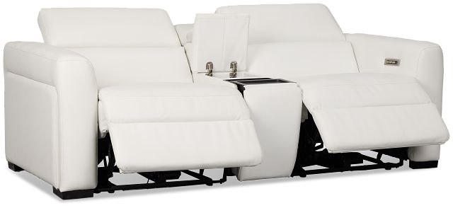 Melody White Micro Power Reclining Console Sofa