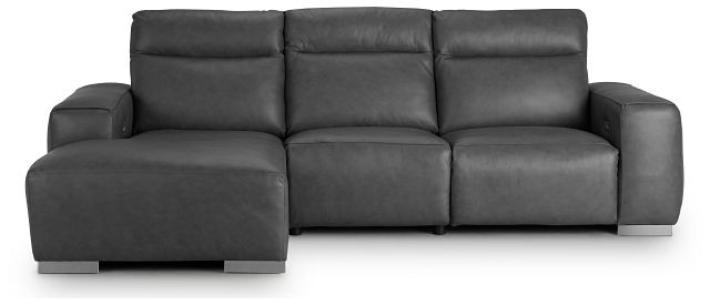 Elba Gray Leather Small Dual Power Left Chaise Sectional