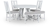 Heron Cove White Round Table, 3 Chairs & Bench