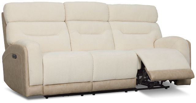 Travis Light Beige Fabric Power Reclining Sofa