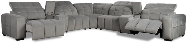 Gemma Light Gray Velvet Large Left Chaise Power Reclining Sectional