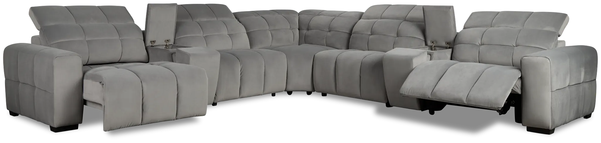 Gemma Light Gray Velvet Large Left Chaise Power Reclining Sectional