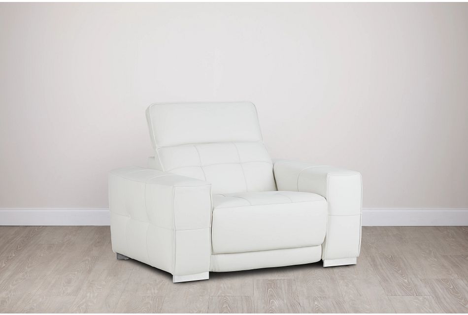 Reva White Leather Power Recliner With, White Leather Recliner Chair