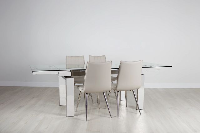 Wynwood Metal Rect Table & 4 Light Taupe Upholstered Chairs