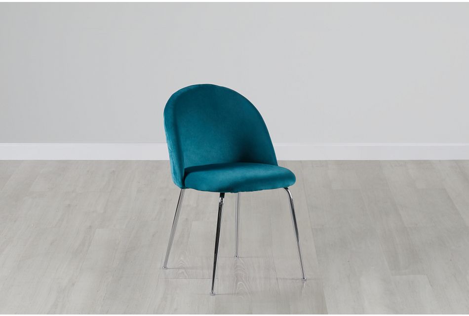 Capri Dark Teal Upholstered Side Chair W Chrome Legs Dining Room Chairs City Furniture
