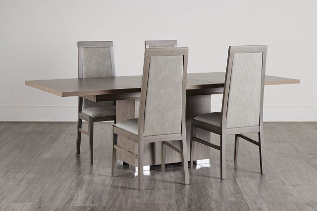 Lucca Gray Rectangular Table & 4 Upholstered Chairs