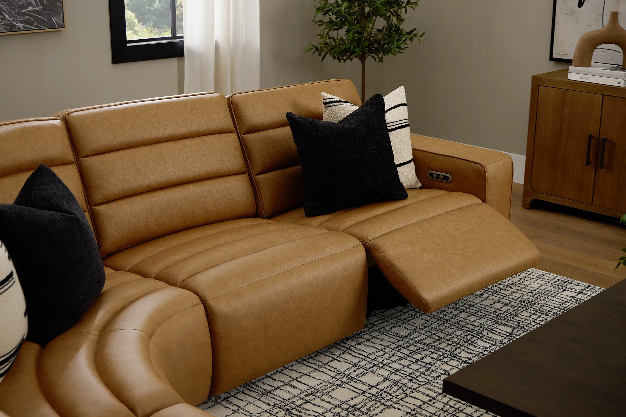 Sawyer Light Brown Micro Small Dual Power Reclining Two-arm Sectional