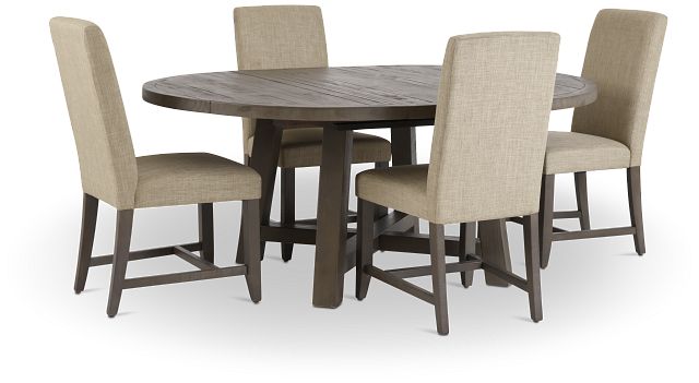 Taryn Gray Round Table & 4 Upholstered Chairs (4)