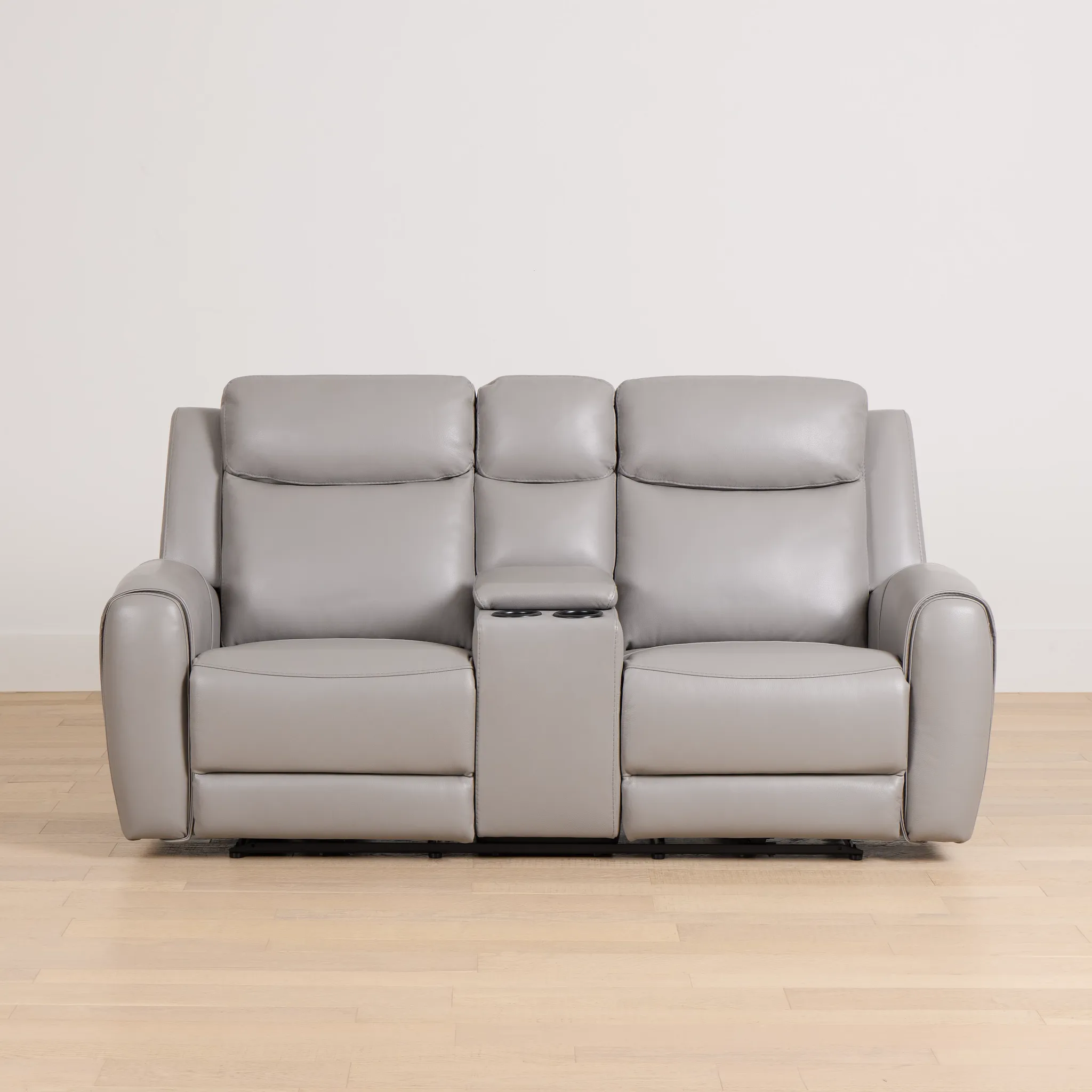 Walker Light Gray Lthr/vinyl Power Reclining Console Loveseat W/ Power Headrest