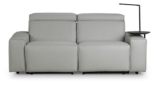 Carmelo Gray Leather Power Reclining Sofa With Right Table (1)