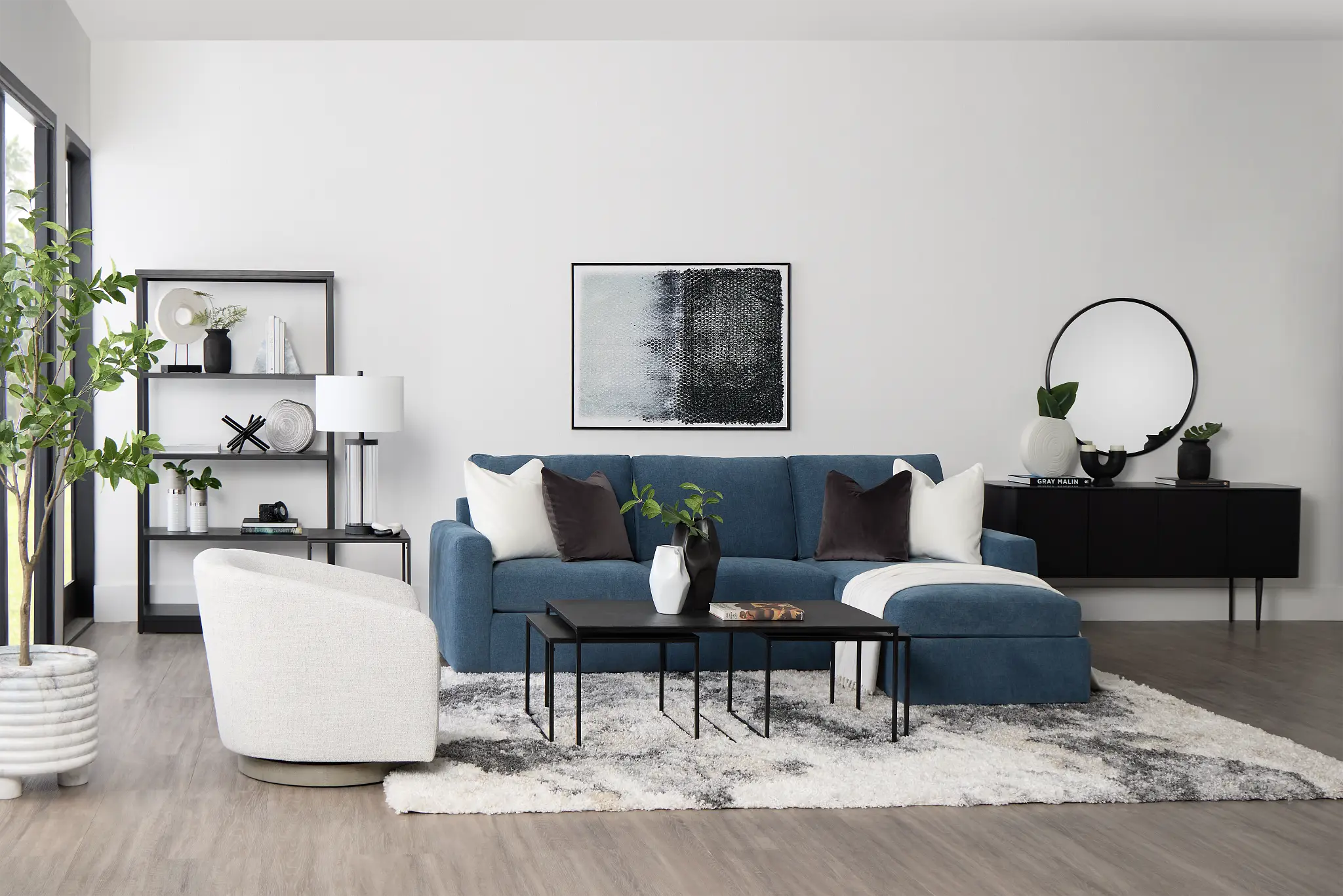 Citymod Blue Fabric Small Right Chaise Sectional Citymod Blue Fabric Small Right Chaise Sectional