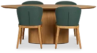 Nomad Light Tone 78" Oval Table & 4 Dark Green Chairs W/ Light Tone Leg