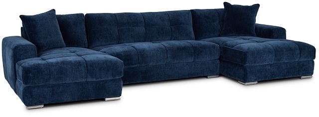 Brielle Blue Fabric Double Chaise Sectional (1)