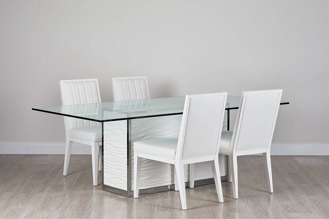 Ocean Drive 86" Glass Table & 4 Wood Chairs