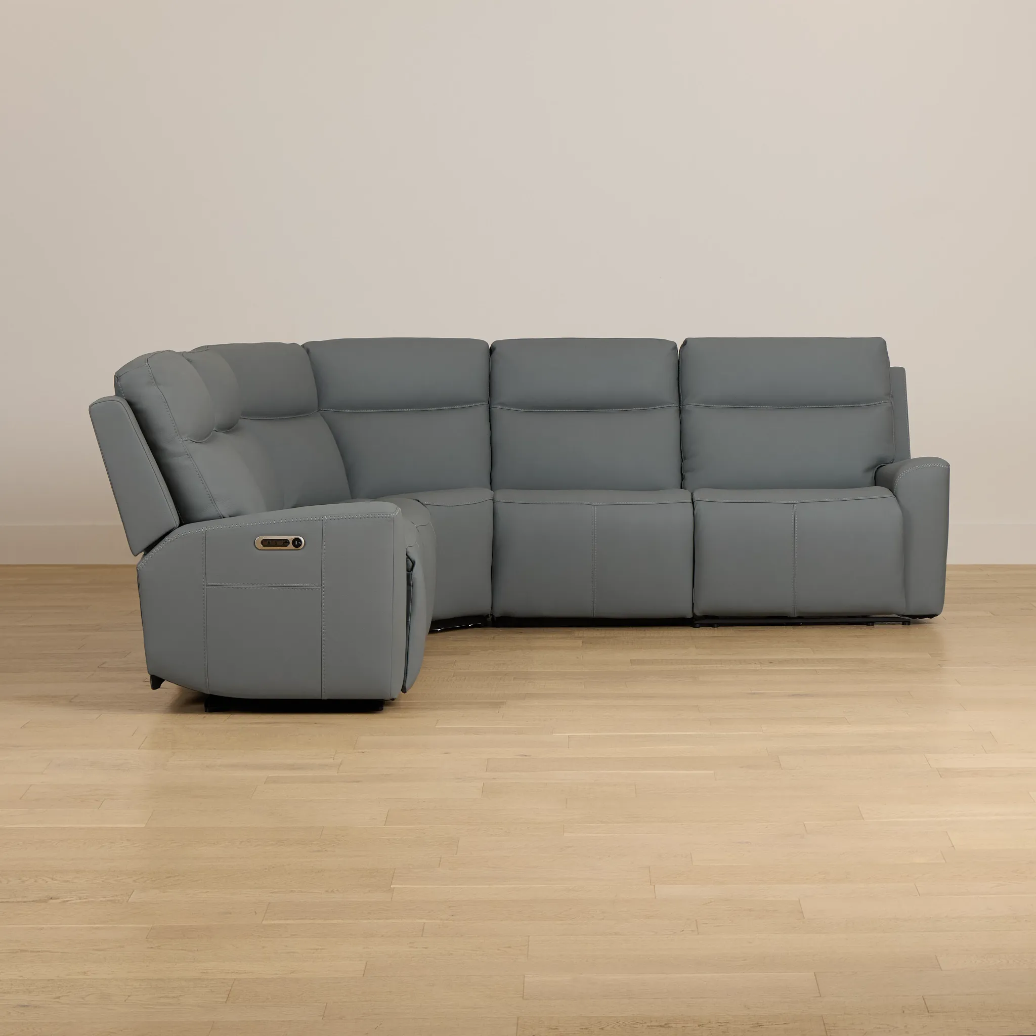 Flexsteel Sterling Blue Lthr/vinyl Small Dual Power Reclining Two-arm Sectional