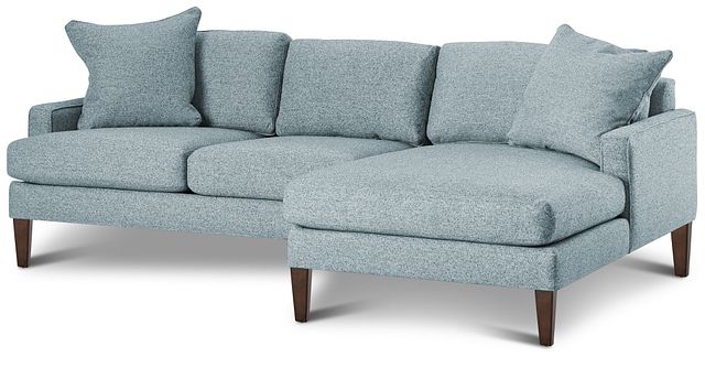 Morgan Teal Fabric Small Right Chaise Sectional W/ Wood Legs (2)