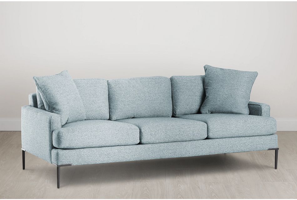 Morgan Teal Fabric Sofa With Metal Legs Living Room Sofas