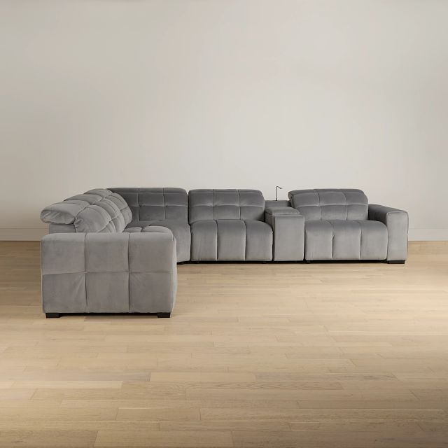 Gemma Light Gray Velvet Medium Dual Power 2-arm Reclining Sectional