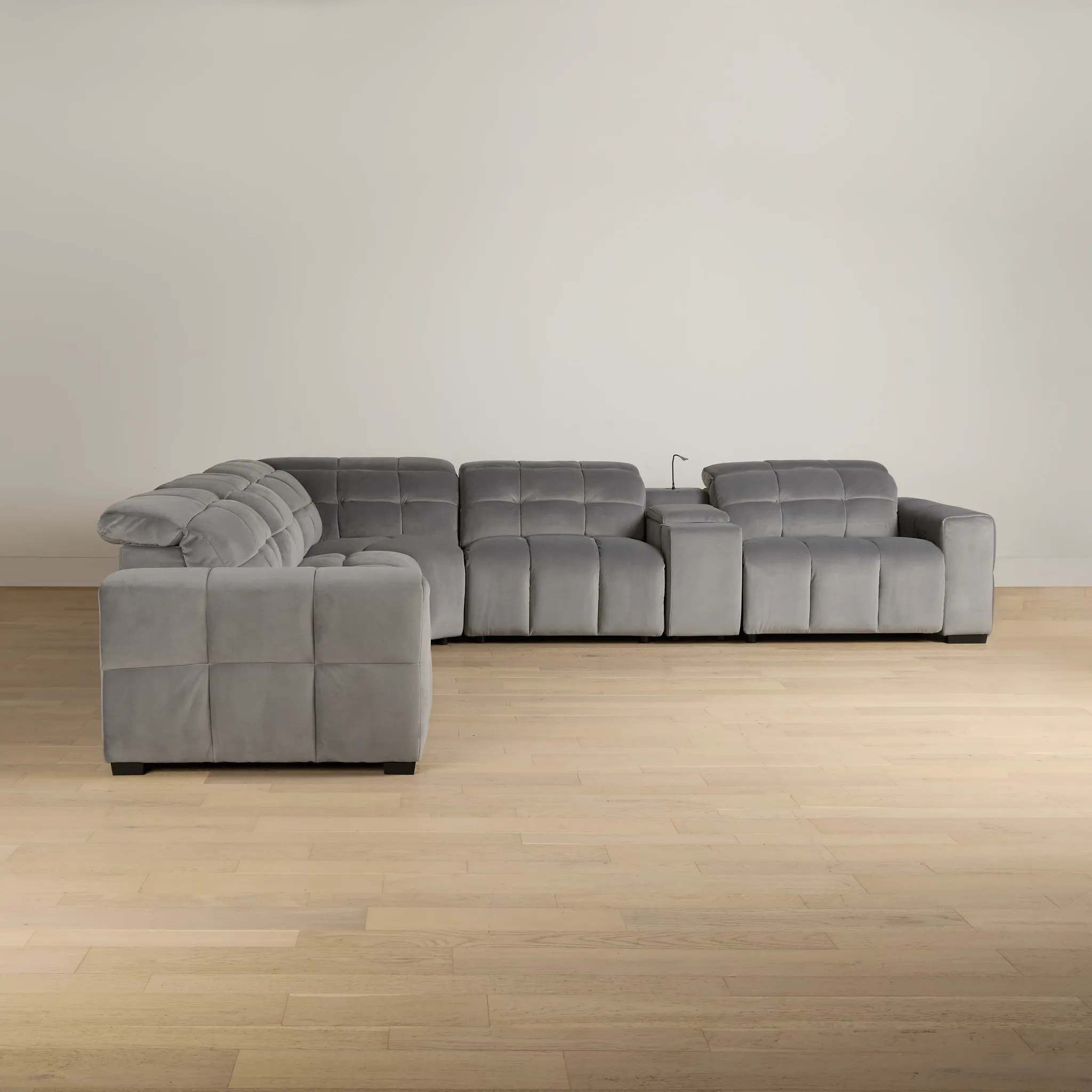 Gemma Light Gray Velvet Medium Dual Power 2-arm Reclining Sectional