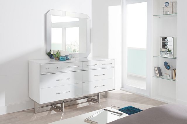 Cortina White Dresser Mirror, White Gloss Dresser With Mirror