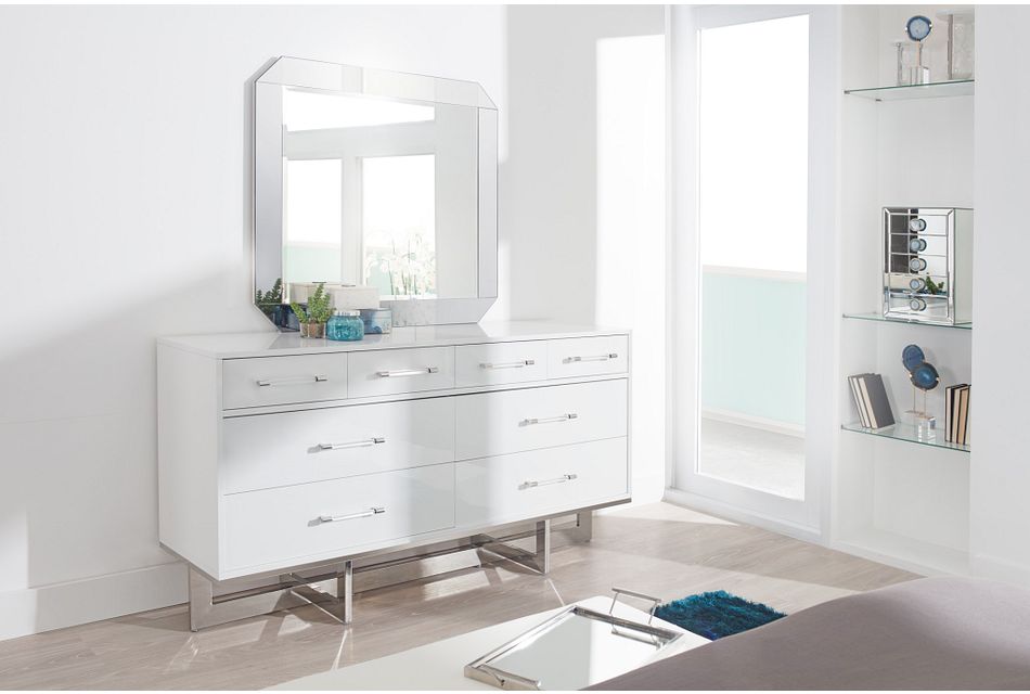 Cortina White Dresser & Mirror