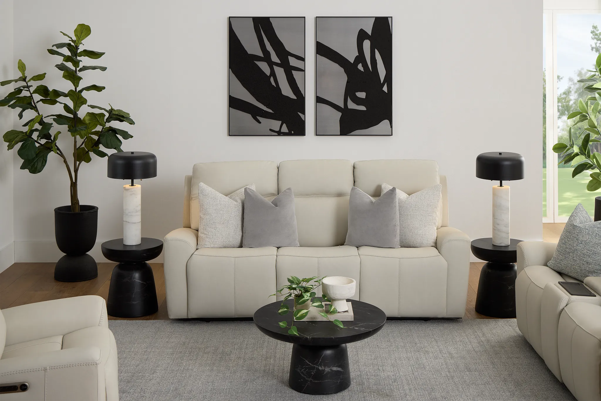 Sterling Ivory Lthr/vinyl Power Reclining Sofa