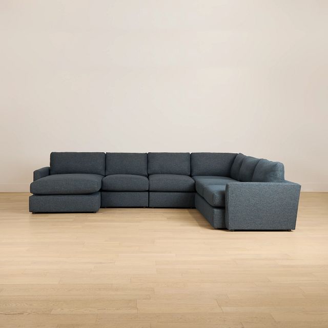 Noah Dark Blue Fabric Large Left Chaise Sectional