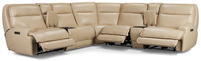 Casey Light Beige Lthr/vinyl Large Triple Power Reclining Two-arm Sectional