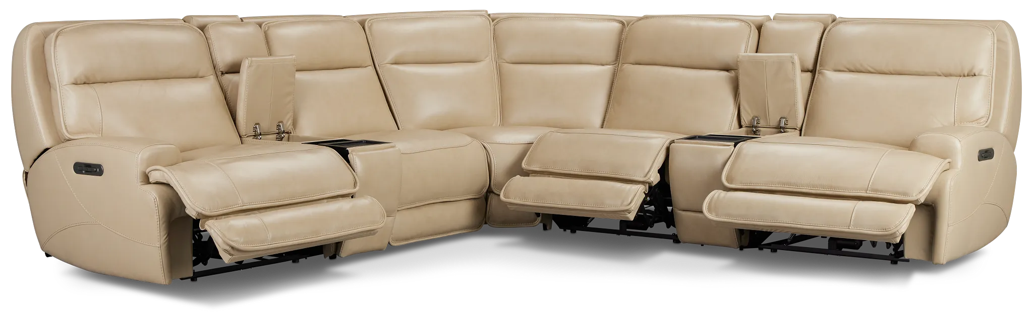 Casey Light Beige Lthr/vinyl Large Triple Power Reclining Two-arm Sectional