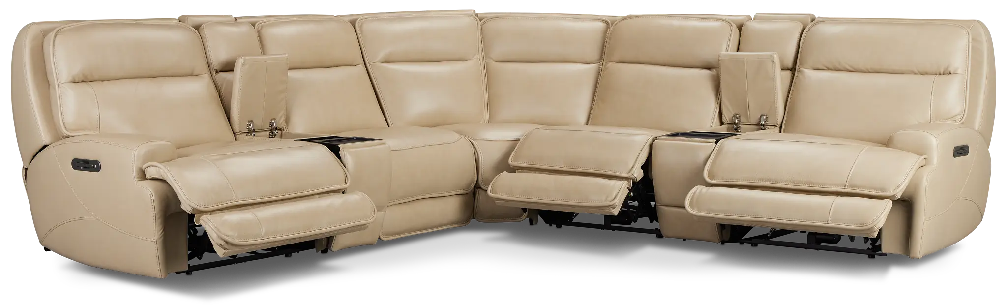 Casey Light Beige Lthr/vinyl Large Triple Power Reclining Two-arm Sectional Casey Light Beige Lthr/vinyl Large Triple Power Reclining Two-arm Sectional