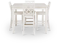 Edgartown White Square High Table & 4 White Wood Barstools