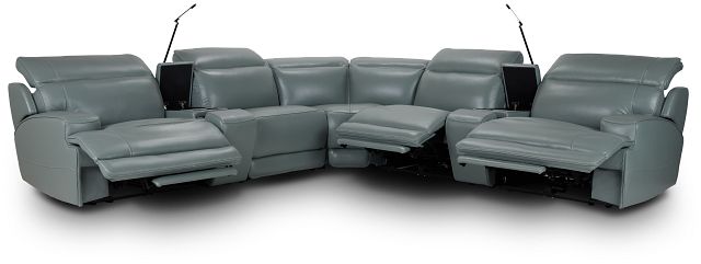 Reign Green Lthr/vinyl Large Triple Power Reclining Two-arm Sectional