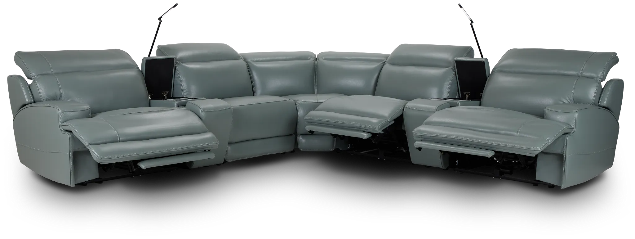 Reign Green Lthr/vinyl Large Triple Power Reclining Two-arm Sectional