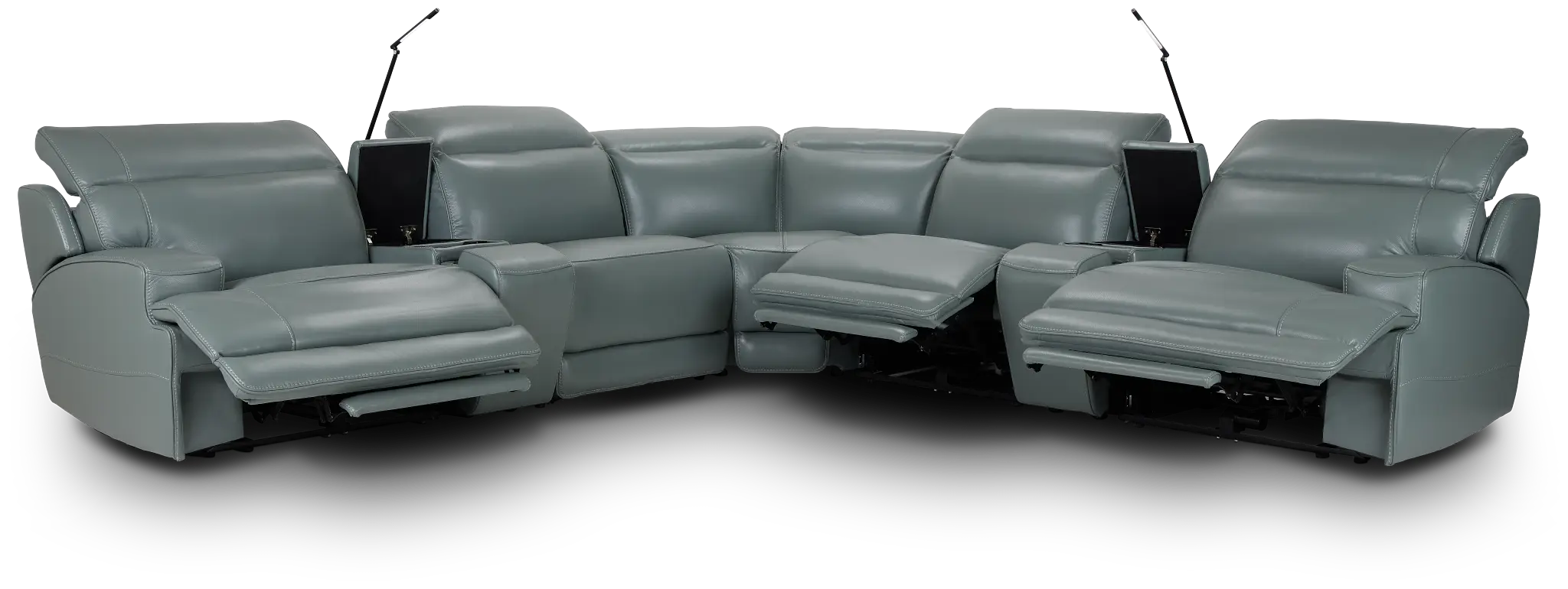 Reign Green Lthr/vinyl Large Triple Power Reclining Two-arm Sectional Reign Green Lthr/vinyl Large Triple Power Reclining Two-arm Sectional