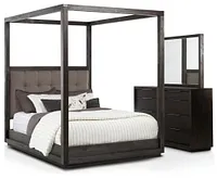 Madden Gray Fabric Canopy Bedroom